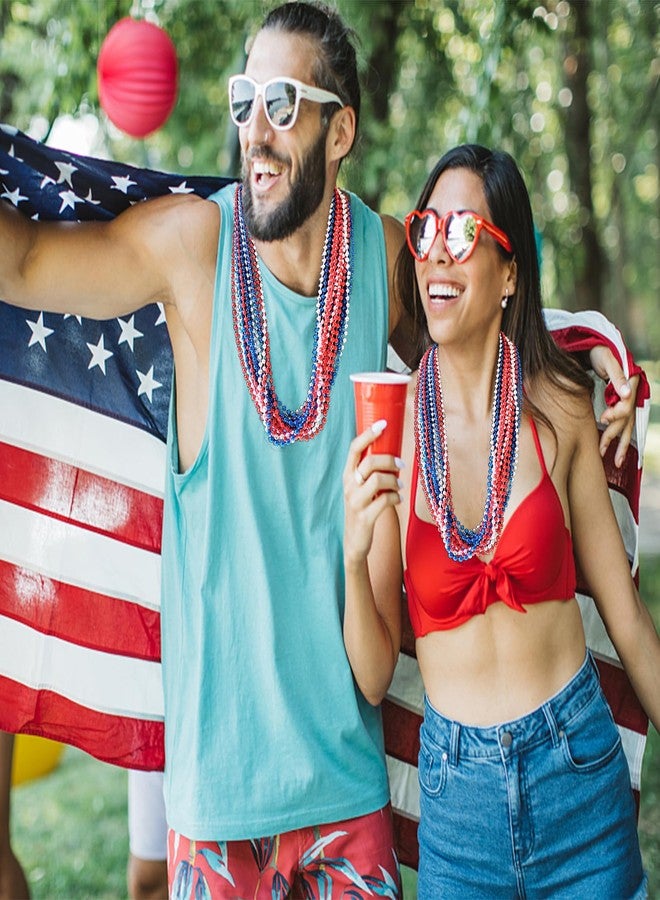 Becfupo 144 Pcs 31.5 Inch Red Blue Silver Patriotic Beads Necklaces, 4th of July Beads Bulk For Independence Day, 4th of July Decoration, Parade - Image 4